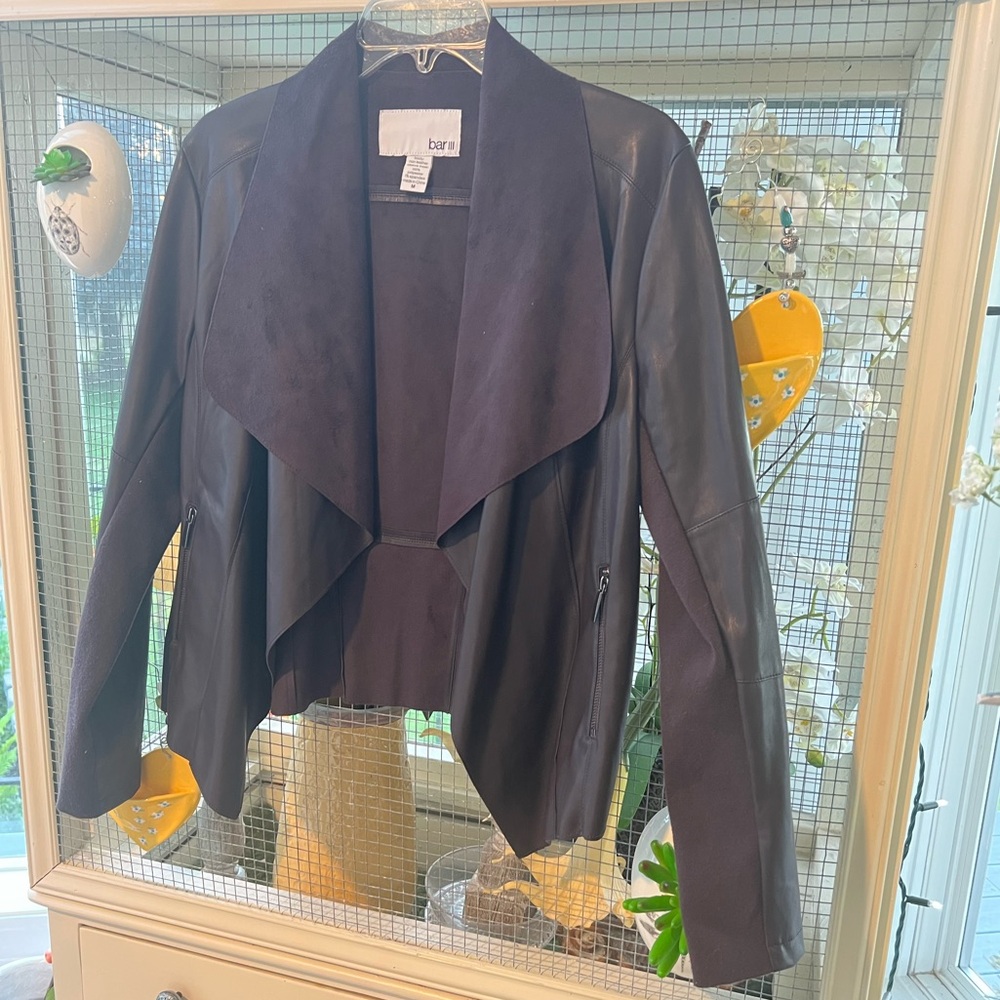 Bar III Brown Faux Suede Leather Women's Moto Blazer Jacket M